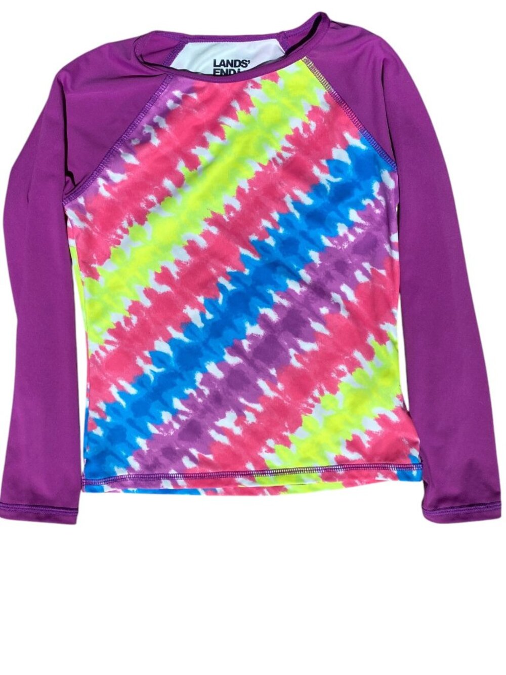Lands' End Girls Tie Dye Long Sleeve Rashguard Swim Shirt Purple Rainbow-5